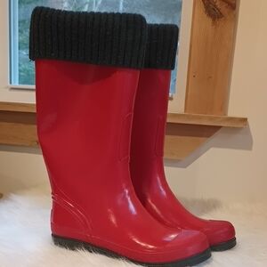Cougar Red Rain Rubber Boots with Black Knit Cuff